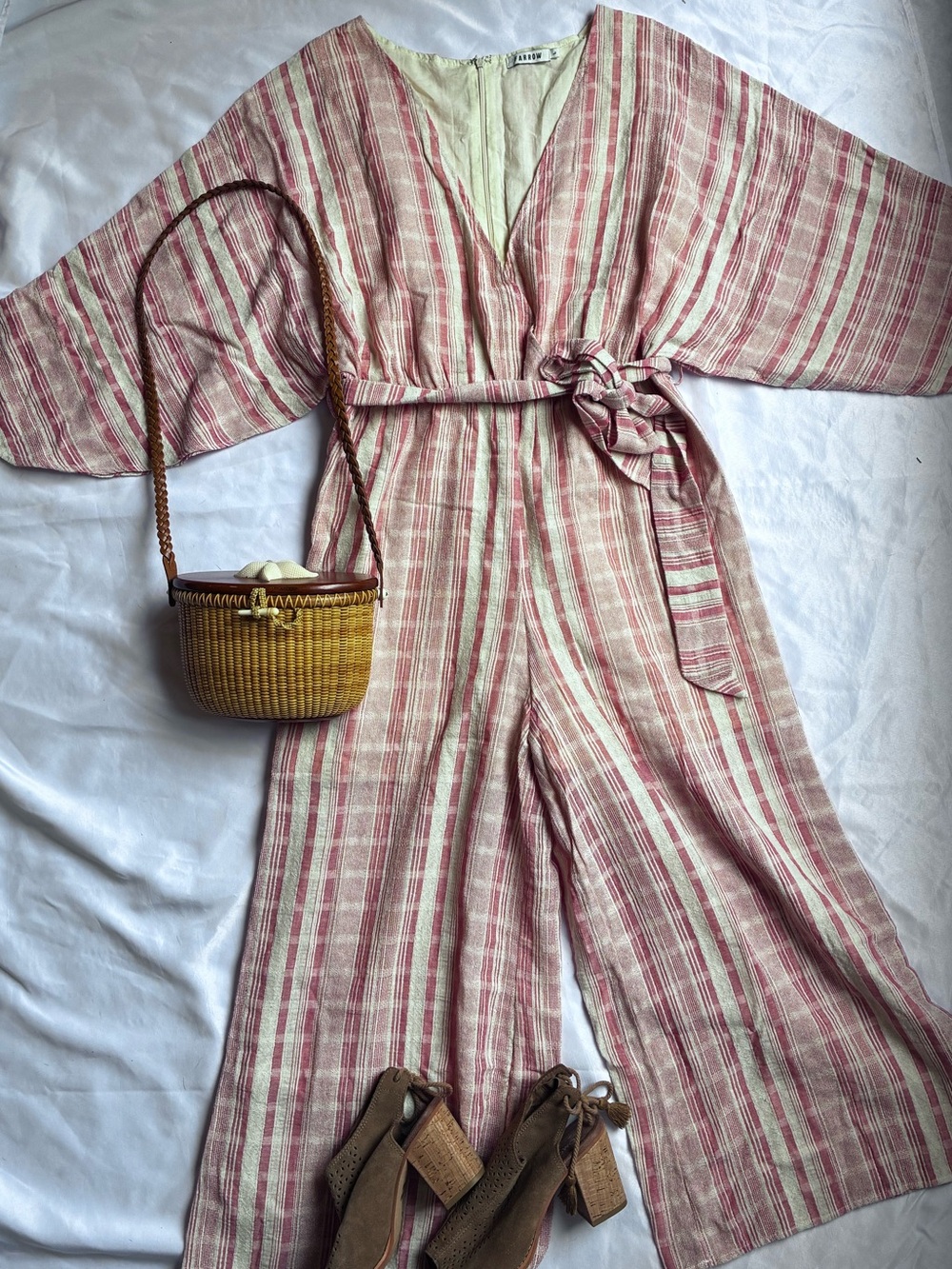 Farrow Red & Cream Striped Jumpsuit with Tie Waist